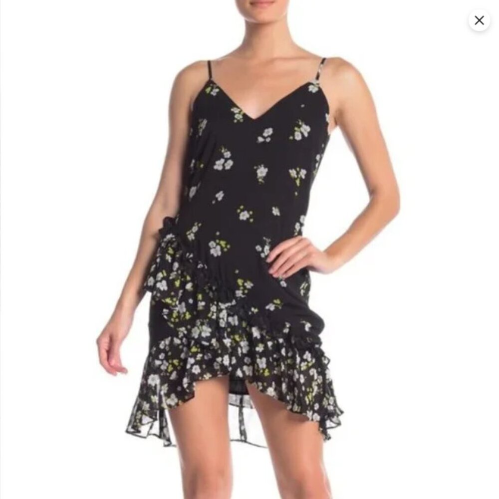 Bardot (Revolve) - Black Ditsy Floral Ruffle Mini Dress - Size 2